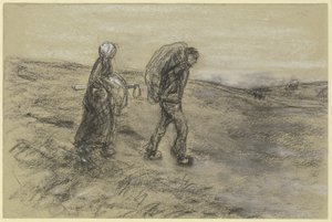 Arbeider die met zijn vrouw terugkeert van het veldwerk door Max Liebermann