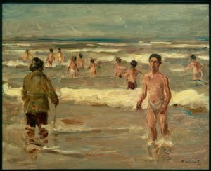 Badende jongens in de zee