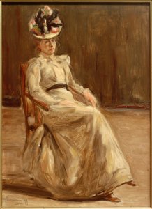 Portret van een zittende dame in vol figuur door Max Liebermann