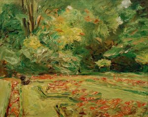 Het bloementerras in de Wannseetuin naar het noorden door Max Liebermann