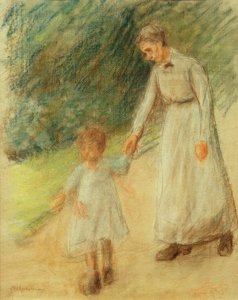 Kleindochter met kindermeisje door Max Liebermann