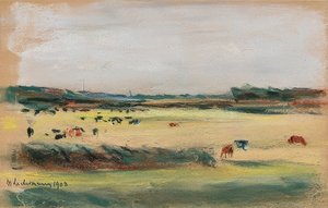 Landschap met grazende koeien door Max Liebermann