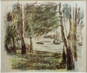 Landschap aan de Wannsee met zeilboten door Max Liebermann