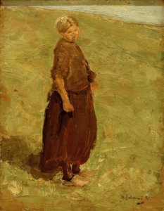 Meisje op de duin, staand naar rechts door Max Liebermann