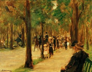 Wandeling in het Tiergarten met wandelaars en een paard door Max Liebermann