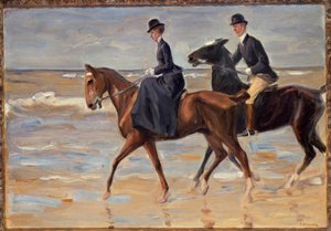Ruiter en ruiter op het strand door Max Liebermann