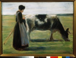 Een meisje met een koe door Max Liebermann