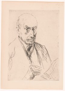 Zelfportret van Max Liebermann, tekenstift in de hand