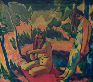 Vrouwen aan de rand van het bos door Max Pechstein