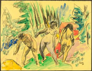 Drie naakten in het bos door Max Pechstein