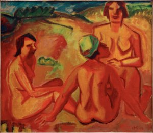 Entertainment, drie vrouwen door Max Pechstein