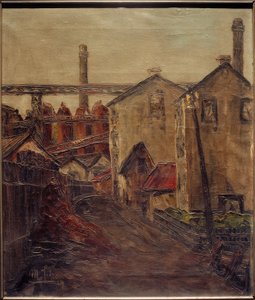 Arbeiderswijk met staalfabriek door Max Schewe