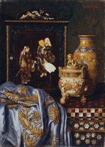 Stilleven met Japanse kunstvoorwerpen door Max Schodl