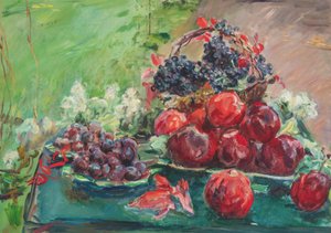 Duits: Stilleven met appels, druiven en pruimen door Max Slevogt