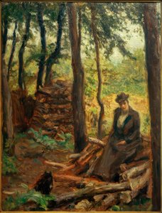 Nini op de houtstapel