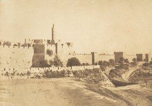Château de David Daoud Kalessy en muren van Jeruzalem door Maxime Du Camp