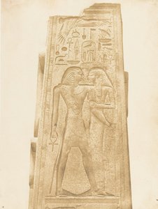 Pilaar van het Heiligdom van graniet van het Paleis van Karnak Bas-reliëf dat de Farao voorstelt, 1849-50 door Maxime Du Camp