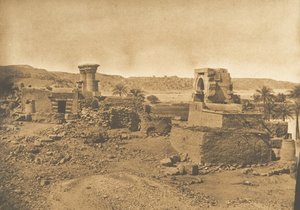 Ruïnes en dorp van Begueh, klein eiland ten westen van Philae, 11 april 1850 door Maxime Du Camp