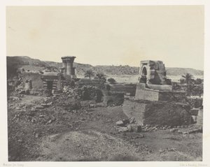 Dorp en tempel op het eiland Beghé, ten westen van Philoe; Nubië, plaat 81 uit het album "Egypte, Nubië, Palestina en Syrië" (1852) door Maxime Du Camp