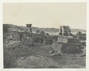 Dorp en tempel van het eiland Béghé, ten westen van Philoe, Nubië, 1849-51, gedrukt 1852 door Maxime Du Camp