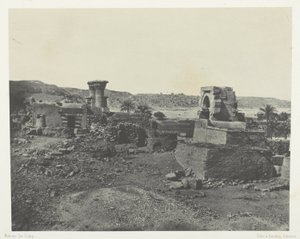 Dorp en tempel op het eiland Beghé, ten westen van Philoe; Nubië, plaat 81 uit het album "Egypte, Nubië, Palestina en Syrië" (1852) door Maxime Du Camp