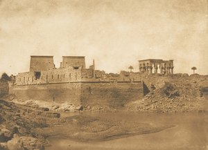 Algemeen uitzicht op het eiland Philae, genomen vanaf de zuidpunt van het eiland Begueh, 1849-50 door Maxime Du Camp