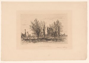Landschap met weide en zicht op een stad door Maxime François Antoine Lalanne (signed by artist)