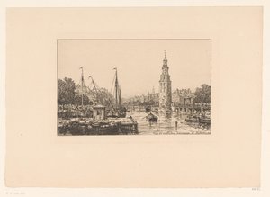 Gezicht op de Montelbaanstoren in Amsterdam door Maxime François Antoine Lalanne