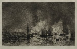Brand in de Haven van Bordeaux door Maxime Lalanne