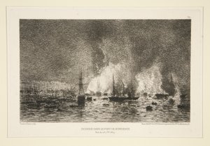 Brand in de haven van Bordeaux