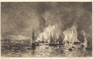 Brand in de Haven van Bordeaux door Maxime Lalanne