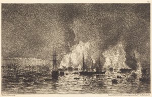 Brand in de haven van Bordeaux door Maxime Lalanne