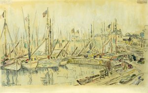 Barges op de Seine; Les Peniches sur la Seine door Maximilien Luce