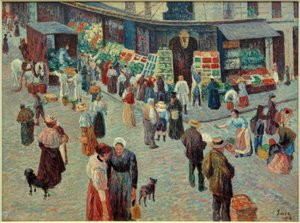 Kruidenierswinkel, Rue des Abbesses door Maximilien Luce