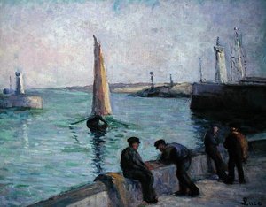 Vissers in een haven, ca. 1920 door Maximilien Luce