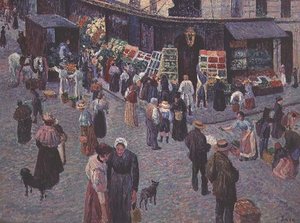La Rue des Abbesses door Maximilien Luce