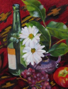 Fles met fruit en madeliefjes