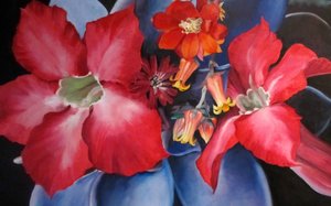 Levendige rode en blauwe bloemen