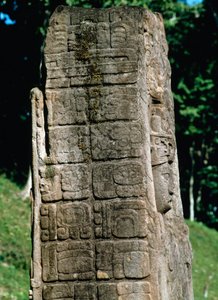 Detail van een stele van het Grote Plein door Mayan