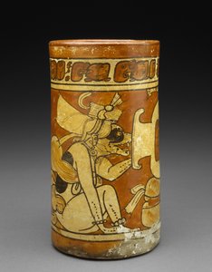 Vaartuig met aap en hondengoden, 600-900 AD door Mayan