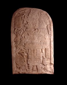 Precolumbiaanse kunst, Maya beschaving, late klassieke periode: stenen stèle uit Machaquila, Peten, Guatemala. door Mayan Mayan