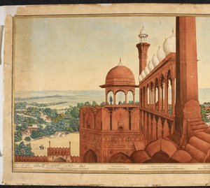 Het paleis van de Mogolkeizer. Deel van een panorama van Delhi door Mazar or Mazhar Ali Khan