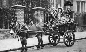 Pearly familie in hun door een ezel getrokken wagen, Londen, 1926-1927 door McLeish