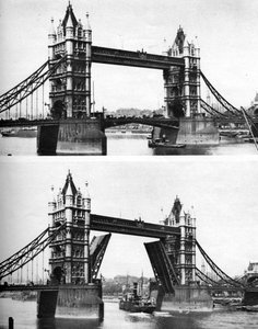 Tower Bridge open en gesloten, Londen, 1926-1927