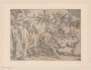 Venus met Amor en Jupiter met Ganymedes door Meester van de Dobbelsteen