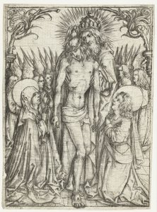 Aanbidding van de Heilige Drie-eenheid door Maria, Johannes de Evangelist en engelen