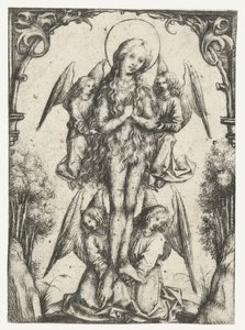 De elevatie van de H. Maria Magdalena met vier engelen door Meester van het Amsterdamse Kabinet