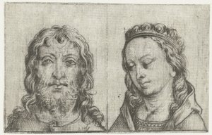 De hoofden van Christus en Maria door Meester van het Amsterdamse Kabinet
