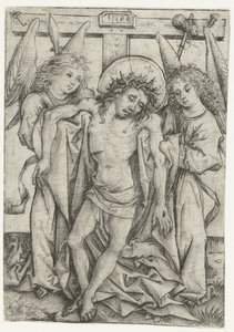 Het lichaam van Christus ondersteund door twee engelen