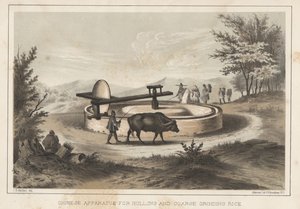 Chinees Apparaat voor het Pellen en Grof Malen van Rijst, 1855 door Meffert